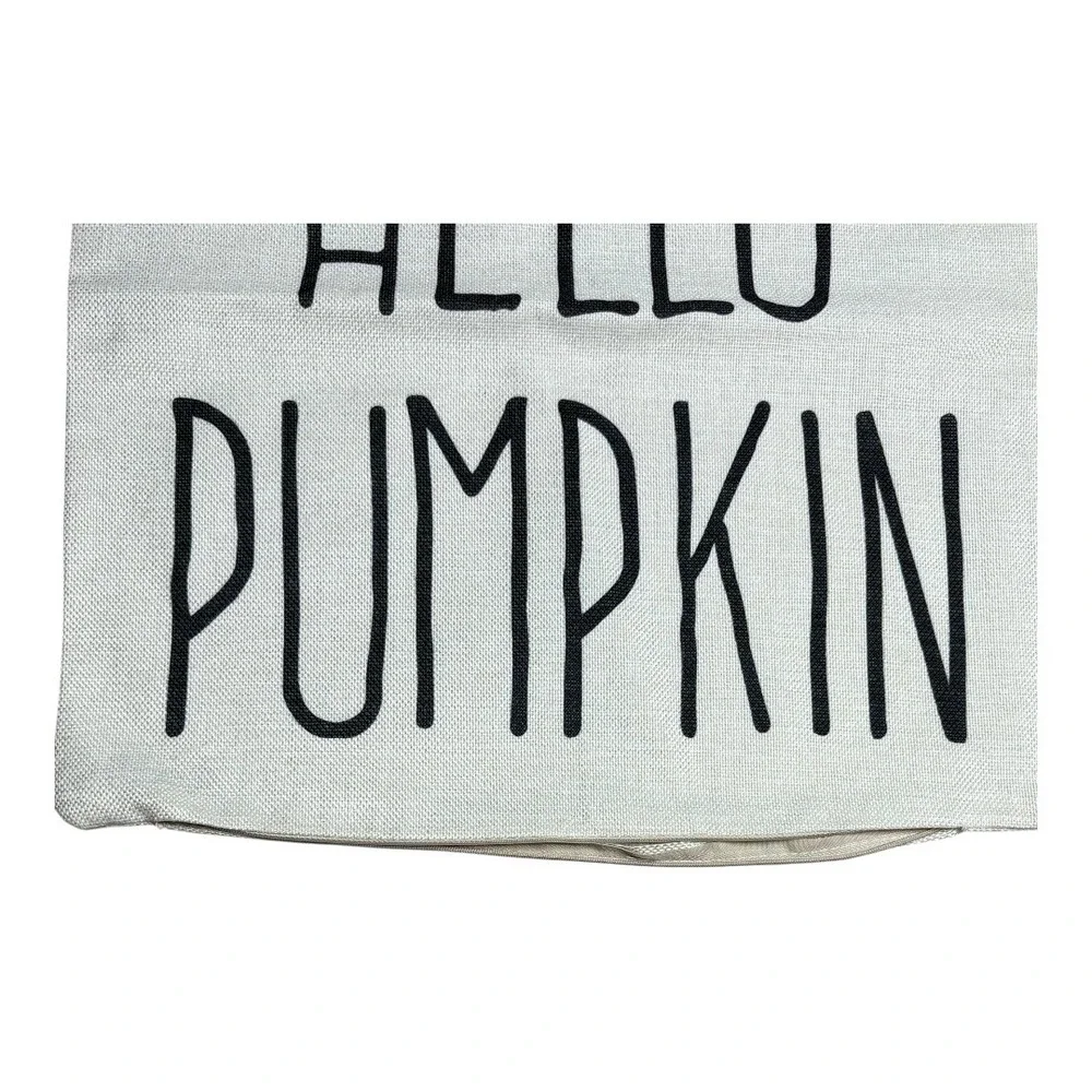 Hello Pumpkin Throw Pillow Cover 18x18 Cream Black Farmhouse‎ Fall Harvest